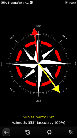 Kompas ukazující azimut slunce